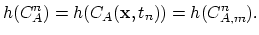 $\displaystyle h(C_A^n)= h(C_A(\mathbf{x},t_n))= h(C^{n}_{A,m}).$
