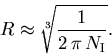 \begin{displaymath}
 R \approx \sqrt[3]{\frac{1}{2\,\pi\,N_{\mathrm{I}}}}.
\end{displaymath}