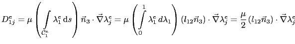$\displaystyle D_{1j}^e = \mu\left( \int_{\mathcal{C}^e_1}\lambda_1^e \mathrm{...
...bda_j^e = \frac{\mu}{2}\left(l_{12}\vec{n}_3\right)\cdot\vec{\nabla}\lambda_j^e$