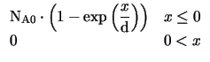 $ \begin{array}{ll}\mathrm{N_{A0}}\cdot \left(1 - \exp\left(\displaystyle{\frac{x}{\mathrm{d}}}\right)\right) & x \leq 0 \\  0 & 0 < x\end{array}$