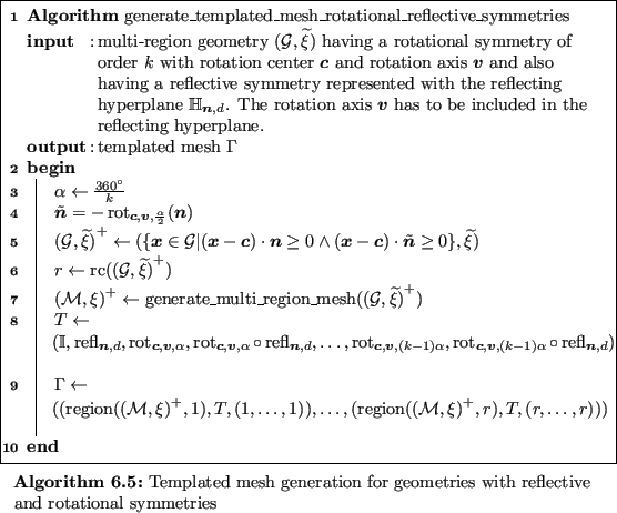 \begin{algorithm}
% latex2html id marker 12690
{\textbf{Algorithm} $\operatornam...
...tion for geometries with reflective and rotational symmetries
}
\end{algorithm}