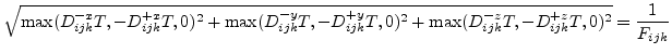 $\displaystyle \sqrt{\max(D^{-x}_{ijk}T,-D^{+x}_{ijk}T,0)^{2}+ \max(D^{-y}_{ijk}...
...{+y}_{ijk}T,0)^{2}+ \max(D^{-z}_{ijk}T,-D^{+z}_{ijk}T,0)^{2}}=\frac{1}{F_{ijk}}$
