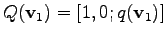 $\displaystyle Q(\mathbf{v}_1) = [1, 0; q(\mathbf{v}_1)]$