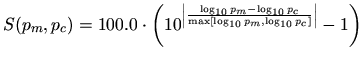 $\displaystyle S(p_m,p_c) = 100.0\cdot\left(10^{\ensuremath{\left\vert\frac{\log...
...ensuremath{\max\left[\log_{10}p_m, \log_{10}p_c\right]}}\right\vert}} -1\right)$