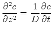 $\displaystyle \frac{\partial^2 c}{\partial z^2}=\frac{1}{D} \frac{\partial c}{\partial t}$