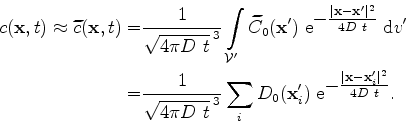 \begin{gather*}\begin{split}c({\mathrm{\bf x}},t) \approx \widetilde{c}({\mathrm...
...x}}-{\mathrm{\bf x}}_i'\vert^2}{\scriptstyle 4 D   t}}.\end{split}\end{gather*}