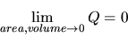 \begin{displaymath}
\lim_{area, volume \rightarrow 0} Q = 0
\end{displaymath}