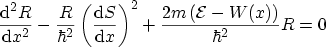$\displaystyle \frac{\ensuremath {\mathrm{d}}^2R}{\ensuremath {\mathrm{d}}x^2}-\...
...h {\mathrm{d}}x}\right)^2+\frac{2m\left({\mathcal{E}}-W(x)\right)}{\hbar^2}R =0$