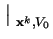 $ \left.\vphantom{ \frac{\partial \mathbf{f}}{\partial \mathbf{x}}}\right\vert _{\ \mathbf{x}^{k}, V_{0}}^{}$