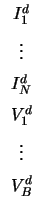 $ \begin{array}{c}\vspace*{0.2cm} I^d_1 \\  \vspace*{0.2cm} \vdots\\  \vspace*{0...
...N \\  \vspace*{0.2cm} V^d_1 \\  \vspace*{0.2cm} \vdots\\  V^d_B \\  \end{array}$