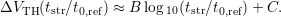 ΔVTH (tstr∕t0,ref) ≈ B log 10(tstr∕t0,ref)+ C.
