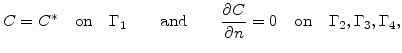 $\displaystyle C=C^* \quad \mathrm{on} \quad \Gamma_1 \qquad \mathrm{and} \qquad...
...partial C}{\partial n} =0 \quad \mathrm{on} \quad \Gamma_2, \Gamma_3, \Gamma_4,$