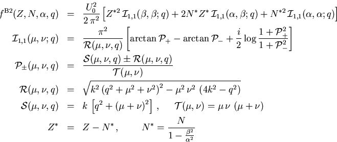 \begin{eqnarray}\!\! f^{\mathrm{B2}}(Z,N,\alpha ,q)&\!\! =\!\!& \frac{U_{0}^2}{... ..., , \;\;\;\;\;\;\;\; N^{*}= \frac{N}{1-\frac{\beta^2}{\alpha^2}} \end{eqnarray}