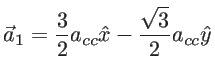 $\displaystyle \vec{a}_1=\frac{3}{2}a_{cc}\hat{x}-\frac{\sqrt{3}}{2}a_{cc}\hat{y}$