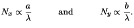 $\displaystyle N_x \propto \frac{a}{\lambda} {}\quad\qquad{\text{and}}\quad\qquad{}N_y \propto \frac{b}{\lambda}.$