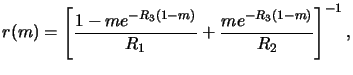 $\displaystyle r(m)=\left[\dfrac{1-me^{-R_3(1-m)}}{R_1}+\dfrac{me^{-R_3(1-m)}}{R_2}\right]^{-1},$