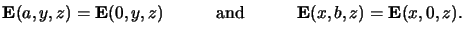 $\displaystyle \mathbf{E}(a,y,z) = \mathbf{E}(0,y,z) \quad\qquad\text{and}\qquad\quad\mathbf{E}(x,b,z) = \mathbf{E}(x,0,z).$