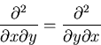 \begin{eqnarray}
\frac{\partial^2}{\partial x \partial y}=\frac{\partial^2}{\partial y \partial x}
\end{eqnarray}