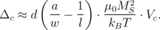        ( a    1)   μ M 2
Δc ≈ d   ---  -- ⋅ -0--S-⋅ Vc.
         w    l    kBT