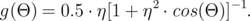                    2         -1
g (Θ ) = 0.5 ⋅ η[1 + η ⋅ cos(Θ )] .
