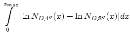 $\displaystyle \int_0^{x_{max}} \vert \ln N_{D,4''}(x) - \ln N_{D,8''}(x) \vert dx$