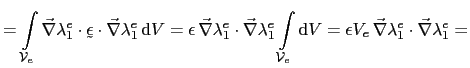 $\displaystyle = \int_{\mathcal{V}_e}\vec{\nabla}\lambda_1^e\cdot\utilde{\epsilo...
...thrm{d}V = \epsilon{}V_e \vec{\nabla}\lambda_1^e\cdot\vec{\nabla}\lambda_1^e =$