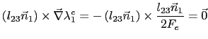 $\displaystyle \left(l_{23}\vec{n}_1\right)\times\vec{\nabla}\lambda^e_1 = -\left(l_{23}\vec{n}_1\right)\times\frac{l_{23}\vec{n}_1}{2F_e} = \vec{0}$