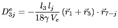 $\displaystyle D_{3j}^e = -\frac{l_3 l_j}{18\gamma V_e}\left(\vec{r}_1 + \vec{r}_5\right)\cdot\vec{r}_{7-j}$