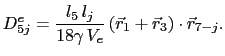 $\displaystyle D_{5j}^e = \frac{l_5 l_j}{18\gamma V_e}\left(\vec{r}_1 + \vec{r}_3\right)\cdot\vec{r}_{7-j}.$