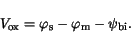 \begin{displaymath}
V_\mathrm {ox} = \varphi_{\mathrm{s}}- \varphi_{\mathrm{m}}- \psi_{\mathrm{bi}}.
\end{displaymath}