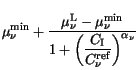 $\displaystyle \mu^{\mathrm{min}}_{\nu}+\frac{\mu^{\mathrm{L}}_{\nu}-\mu^{\mathr...
...yle
1+\left(\frac{C_\mathrm {I}}{C^{\mathrm{ref}}_{\nu}}\right)^{\alpha_{\nu}}}$