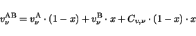 \begin{displaymath}
v_{\nu}^\mathrm {AB}= v_{\nu}^\mathrm {A}\cdot(1-x) + v_{\nu}^\mathrm {B}\cdot x + C_{v,\nu}\cdot(1-x)\cdot x
\end{displaymath}