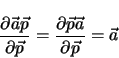 \begin{displaymath}
\frac{\partial \vec{a} \vec{p}}
{\partial \vec{p}} =
\frac{\partial \vec{p} \vec{a}}
{\partial \vec{p}} = \vec{a}
\end{displaymath}