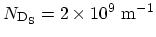 $ N_\mathrm{D_S}= 2\times 10^{9}~\mathrm{m^{-1}}$