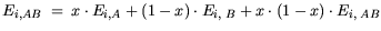 $\displaystyle E_{i,AB} = x \cdot E_{i, A} + (1-x)\cdot E_{i, B} + x \cdot (1-x) \cdot E_{i, AB}$