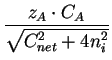 $\displaystyle {\frac{z_A\cdot C_A}{\sqrt{C_{net}^2+4n_{i}^2}}}$