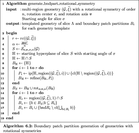 \begin{algorithm}
% latex2html id marker 12342
{\textbf{Algorithm} $\operatornam...
...partition generation of geometries with rotational symmetries
}
\end{algorithm}