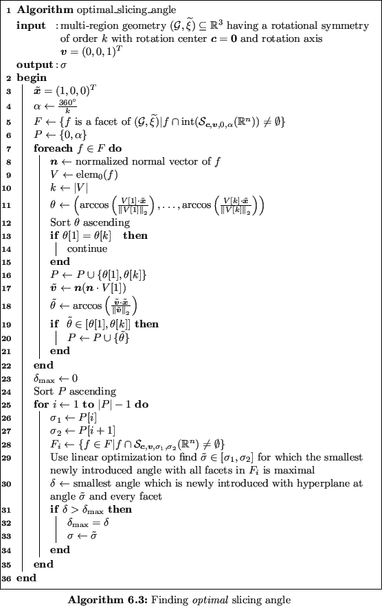\begin{algorithm}
% latex2html id marker 12438
{\textbf{Algorithm} $\operatornam...
... {
}
}
}
\par
\caption{Finding \emph{optimal} slicing angle
}
\end{algorithm}
