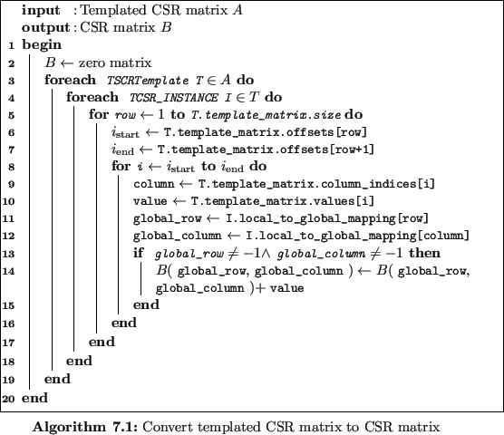 \begin{algorithm}
% latex2html id marker 17418\DontPrintSemicolon
\SetKwData...
... }
}
\par
\caption{Convert templated CSR matrix to CSR matrix
}
\end{algorithm}