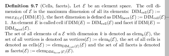\begin{defn}
% latex2html id marker 18350
[Cells, facets]
Let ${\mathcal{E}}$\ b...
...orname{DIM}}_{\operatorname{facet}}}({\mathcal{E}})}({\mathcal{E}})$.
\end{defn}