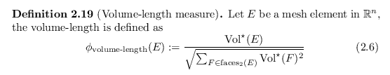 \begin{defn}
% latex2html id marker 2581
[Volume-length measure]
Let $E$\ be a m...
...ame{faces}}_2(E)}{{{\operatorname{Vol}}^\star}(F)^2}} }
\end{equation}\end{defn}