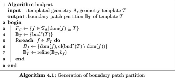 \begin{algorithm}
% latex2html id marker 6800
{\textbf{Algorithm} $\operatorname...
...{
}
}
}
\par
\caption{Generation of boundary patch partition
}
\end{algorithm}