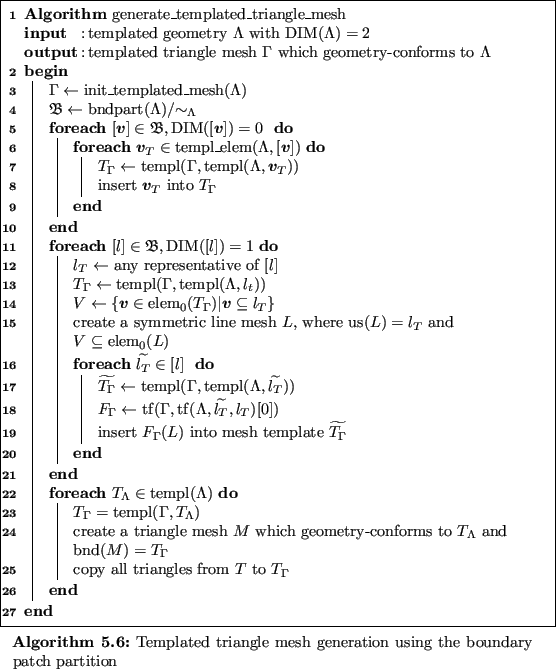 \begin{algorithm}
% latex2html id marker 9407
{\textbf{Algorithm} $\operatorname...
...d triangle mesh generation using the boundary patch partition
}
\end{algorithm}