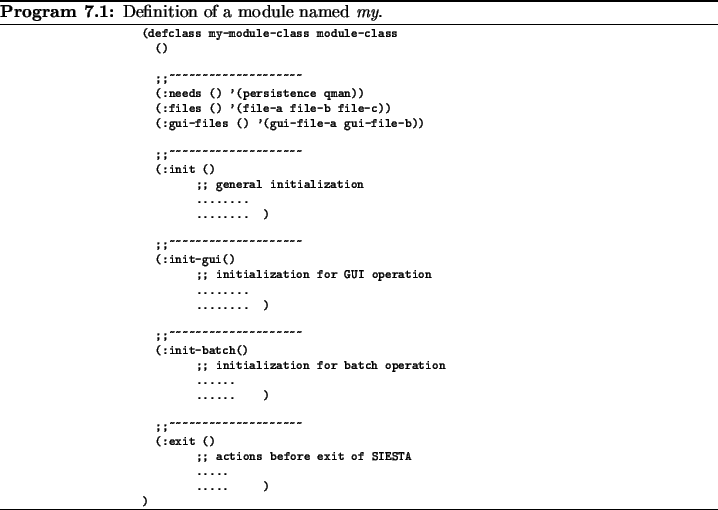 \begin{Program}
% latex2html id marker 7019\footnotesize\centering\scriptsize
...
...\end{minipage}\caption{
Definition of a module named
\textit{my}.}
\end{Program}