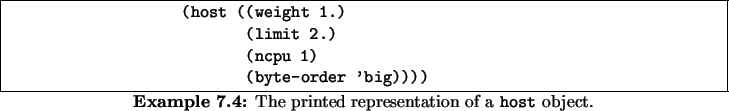 \begin{Example}
% latex2html id marker 7268\centering
\begin{minipage}{0.5\tex...
...e}\caption{
The printed representation of a
\texttt{host} object.}
\end{Example}