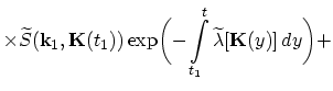 $\displaystyle \times\widetilde{S}(\vec{k}_{1},\vec{K}(t_{1}))\exp\biggl(-\int_{t_{1}}^{t}\widetilde{\lambda}[\vec{K}(y)]\,dy\biggr)+$