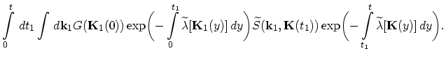 $\displaystyle \int_{0}^{t}\,dt_{1}\int\,d\vec{k}_{1}G(\vec{K}_{1}(0))\exp\biggl...
...(t_{1}))\exp\biggl(-\int_{t_{1}}^{t}\widetilde{\lambda}[\vec{K}(y)]\,dy\biggr).$