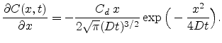 $\displaystyle \frac{\partial C(x,t)}{\partial x} = -\frac{C_d  x}{2 \sqrt{\pi} (Dt)^{3/2}}\exp \Big( - \frac{x^2}{4 D t} \Big).$